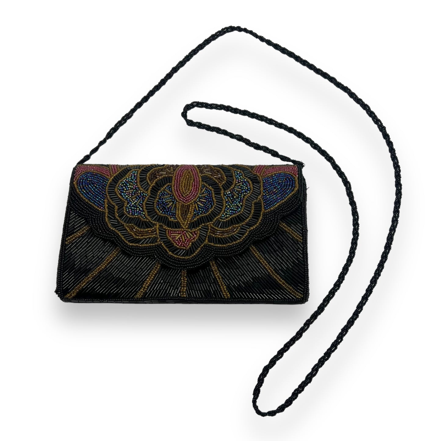 Black, red, green & blue beaded bag