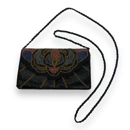 Black, red, green & blue beaded bag