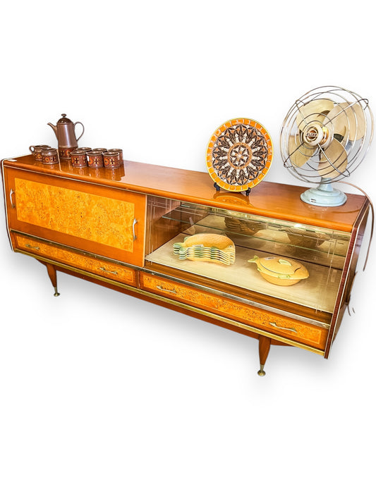 Burl Wood Sideboard with Display Cabinet
