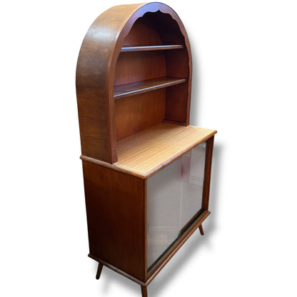 Hutch Display Cabinet with Glass Sliding Doors & Arched Top