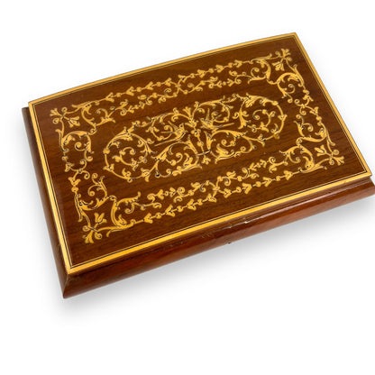 Italian Wood Inlay Jewellery Box with red lining