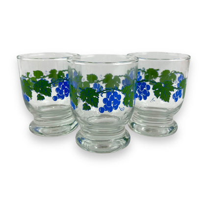 Grape pattern glass cup set of 3