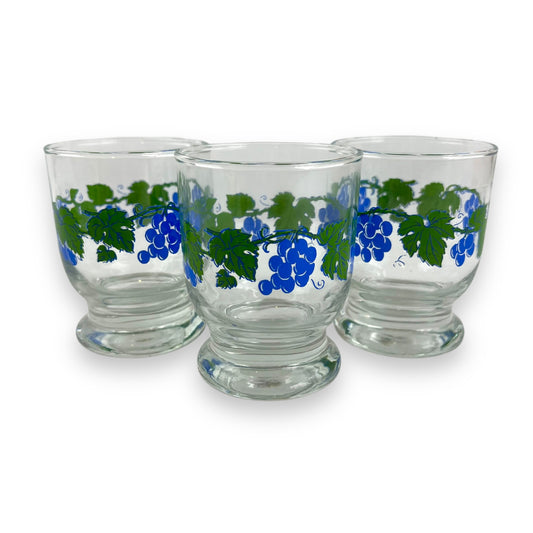 Grape pattern glass cup set of 3
