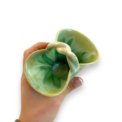 Small green ceramic basket vase