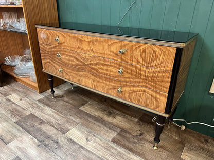 Vintage Flame Mahogany 3 Drawer Chest of Drawers with Glass Top