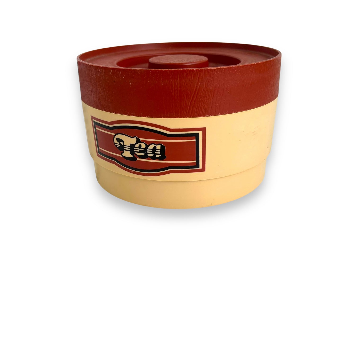 Beige & Maroon “Tea” Plastic Canister by Willow Australia
