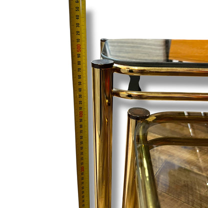 Brass & Smoked Glass Nesting Tables – Set of 3