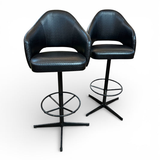 Pair of Black Vinyl Bar Stools with Footrest Base