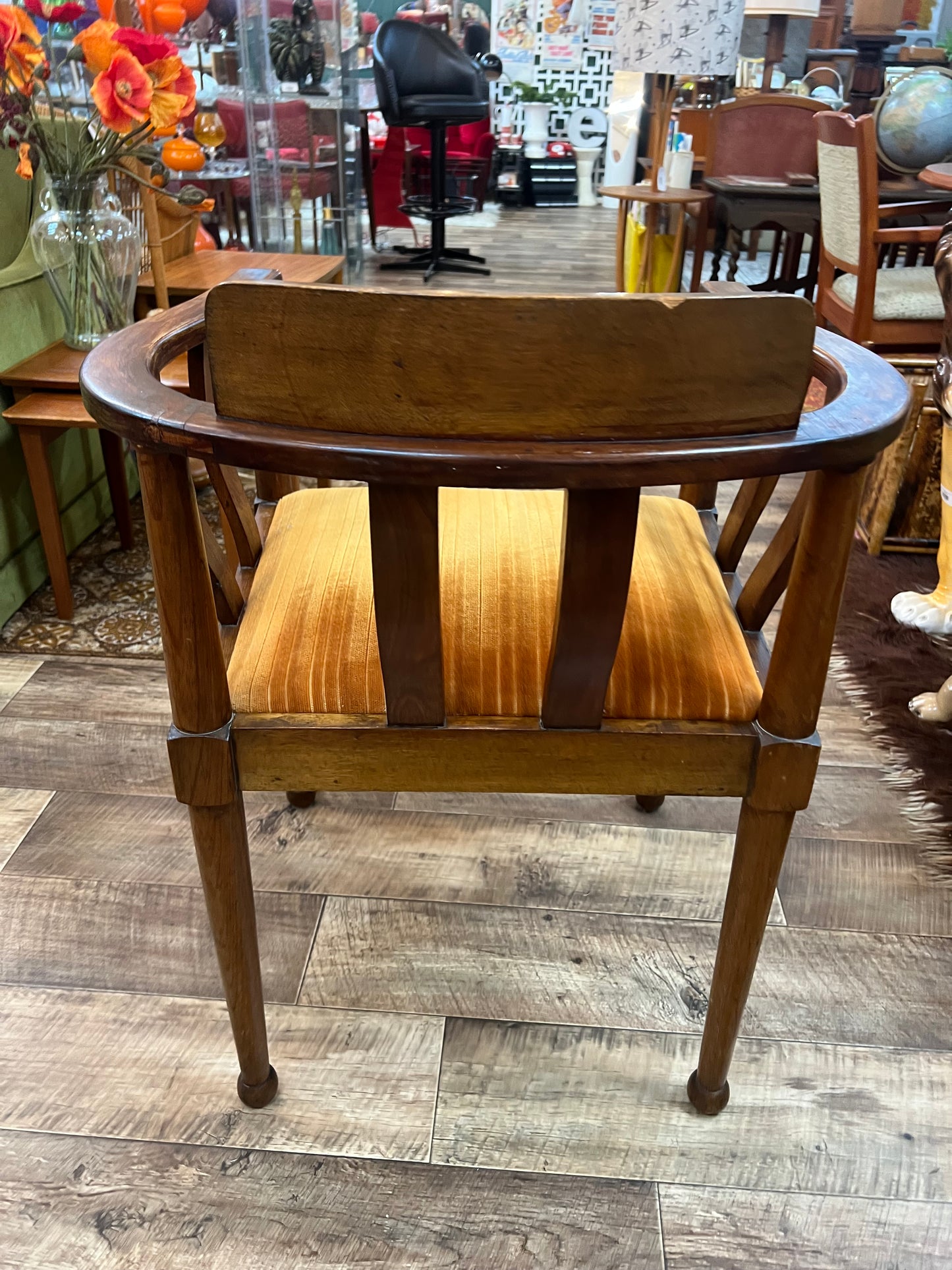 Timber Barrel Back Armchair with Mustard Velvet Seat