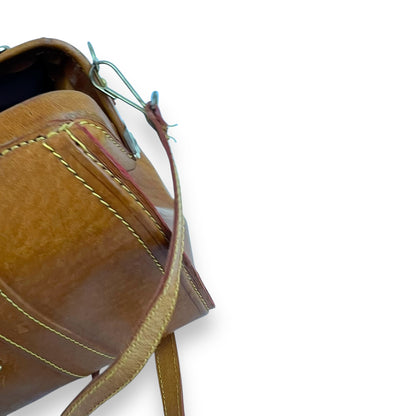 Structured Tan Leather Bag with Top Handle and Strap