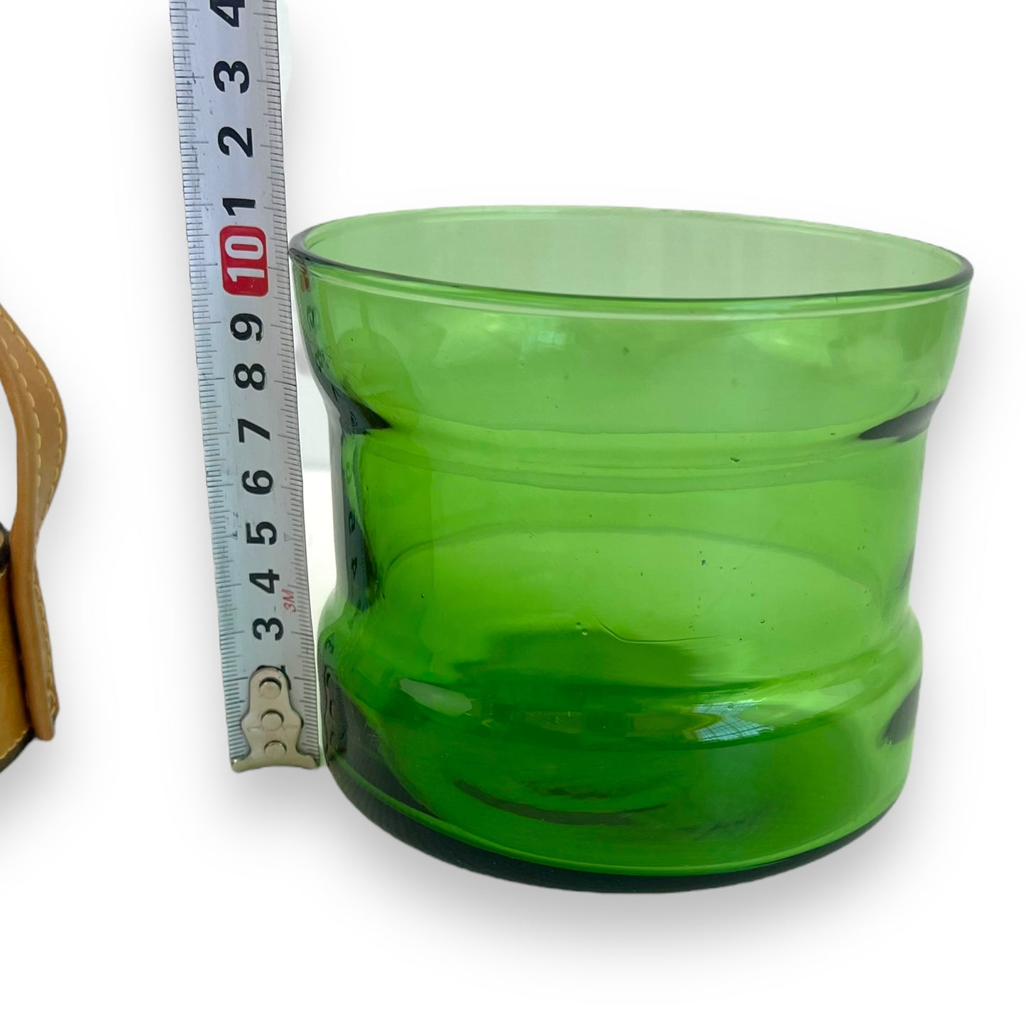 Green Glass Ice Bucket with Leather Lionhead Strap