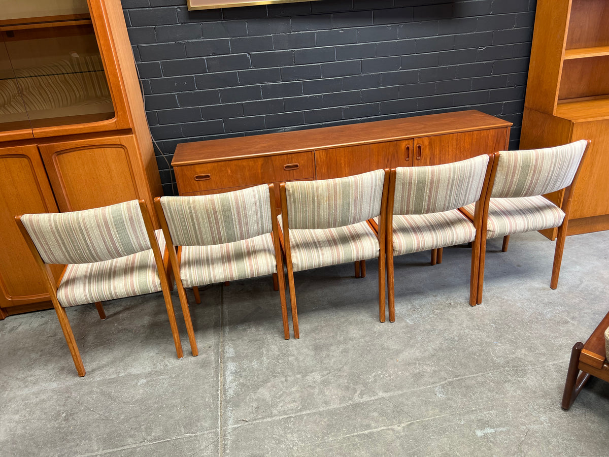Mid-Century Timber Dining Chairs with Pastel Striped Upholstery – Set of 5