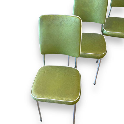 Set of 4 Vintage Green Vinyl Dining Chairs with Chrome Legs