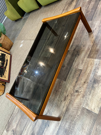 Tessa T21 Coffee Table | Mid Century Smoked Glass & Timber Coffee Table