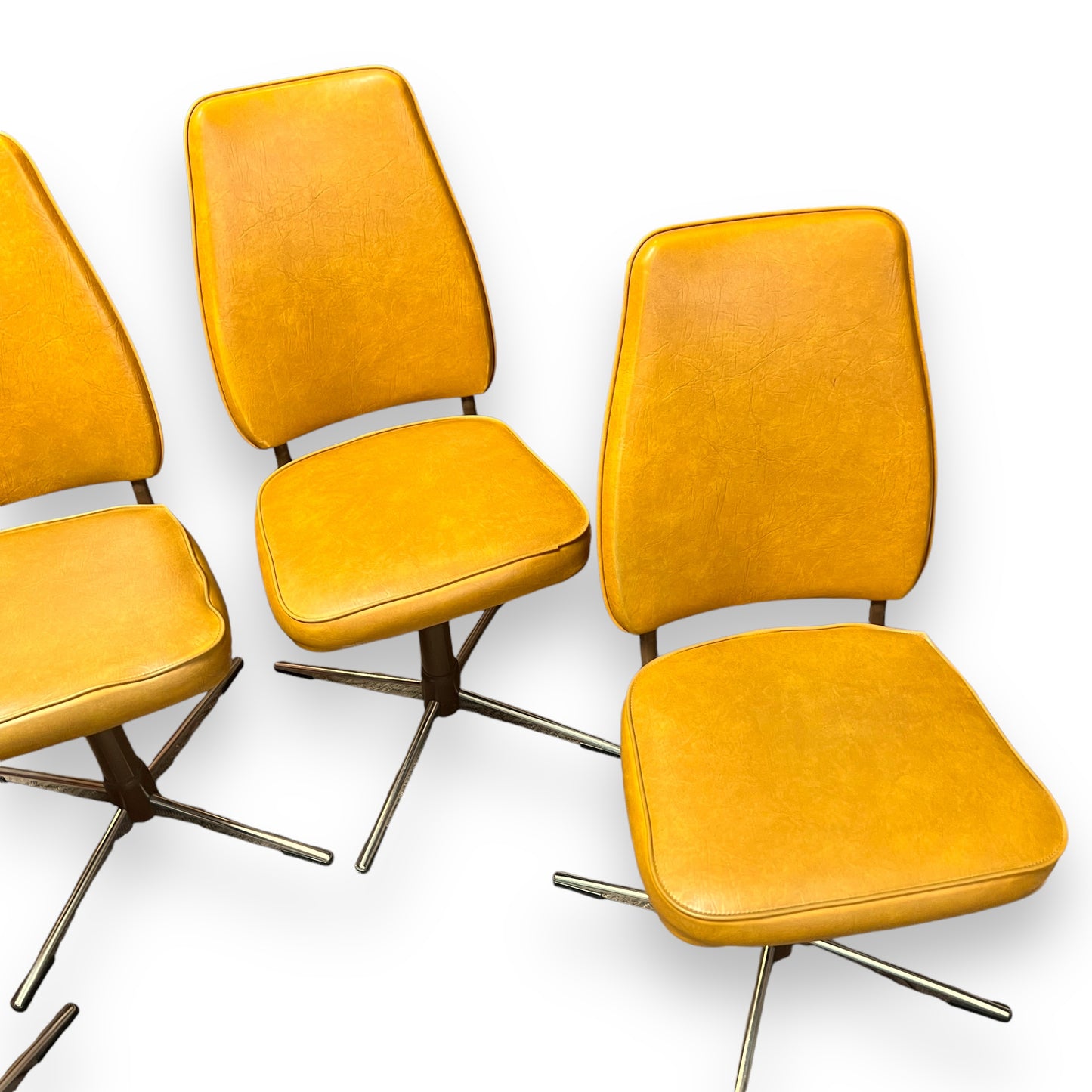 Mustard Swivel Dining Chairs and Round white top Table – 5-Piece Retro Set