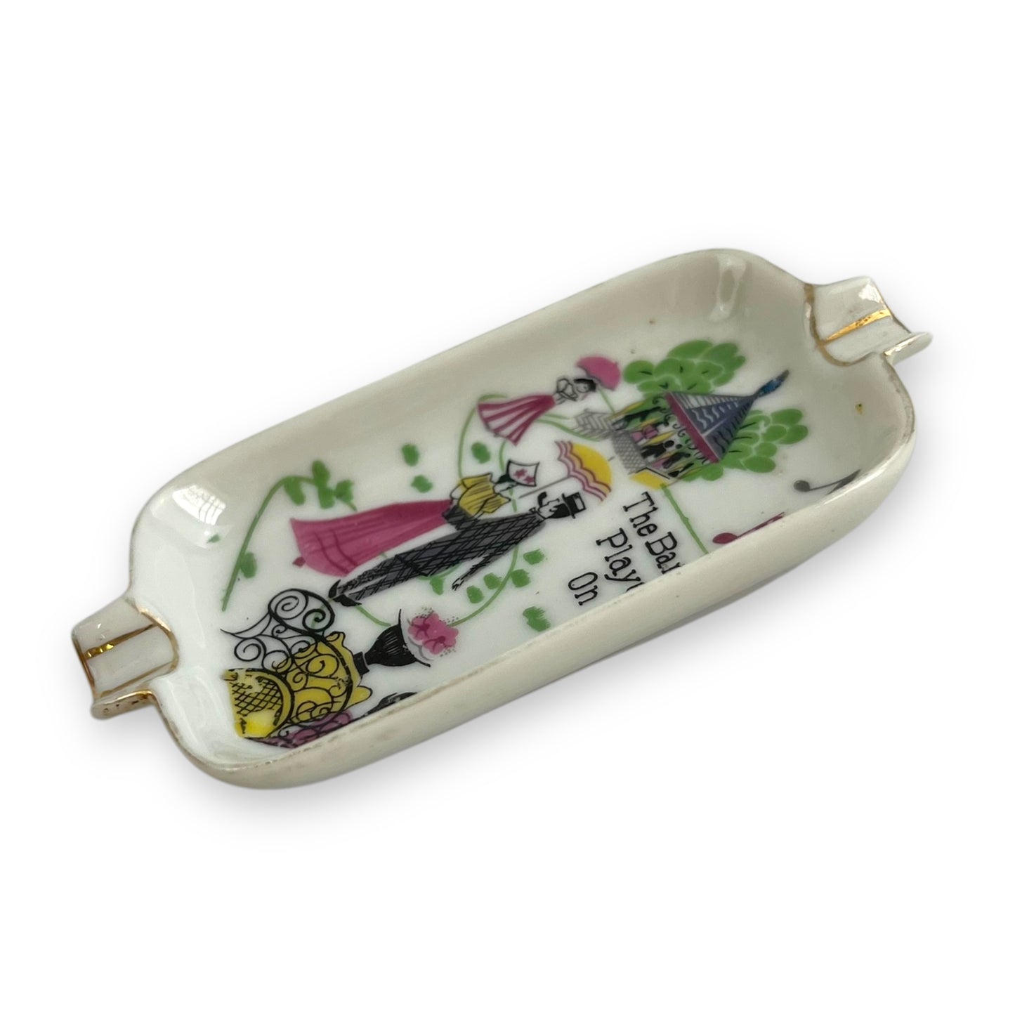 Victorian Norcrest Japan golden trim Porcelain ashtray “The Band Played On”