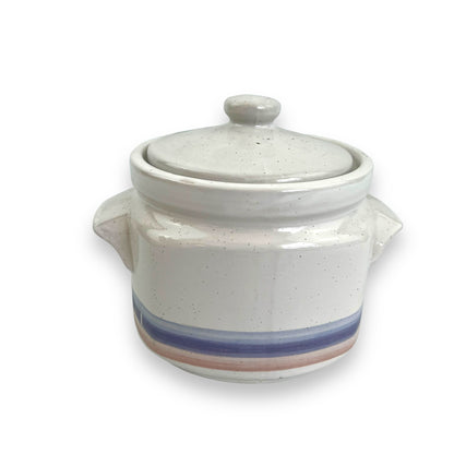 White blue & pink ceramic storage jar