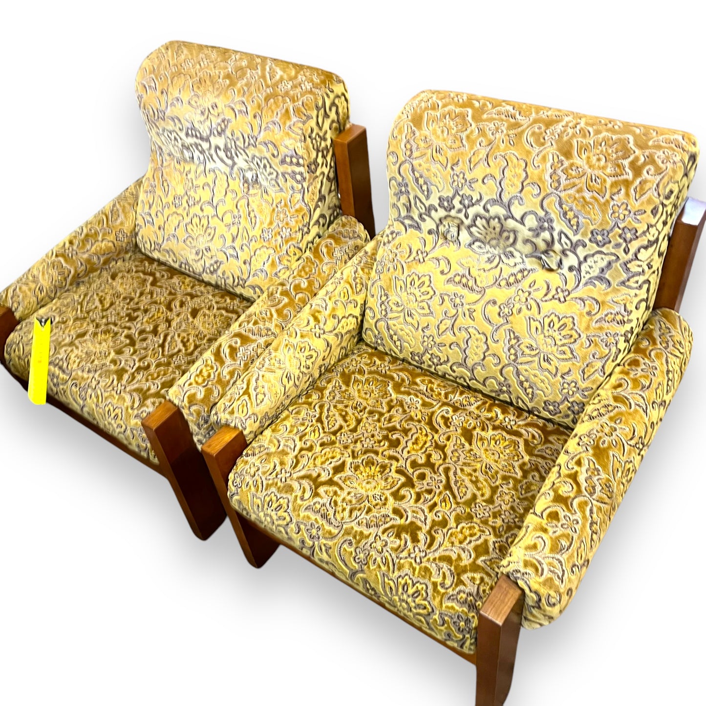 1970s Single Lounge Chair – Bold Gold Floral Velour & Solid Timber Frame