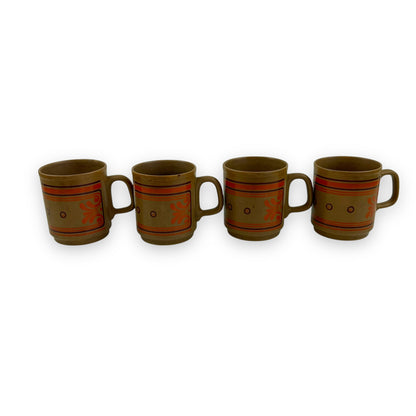Brown with orange pattern mug set of 4