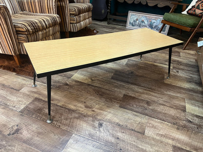 Mid Century Modern Blonde Veneer Coffee Table with Black Metal Legs
