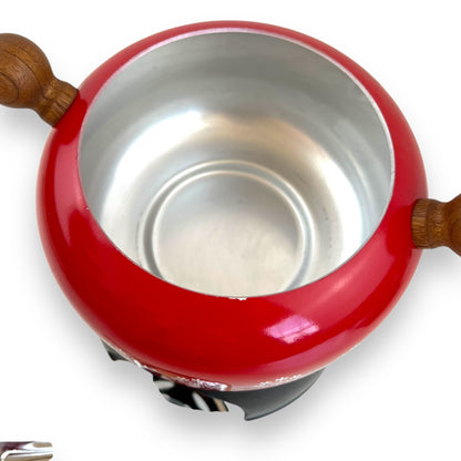 Red & Black Enamel Fondue Pot – Snowflake Design