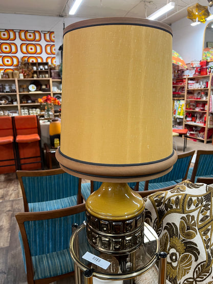 1970s Mustard & Brown Ceramic Table Lamp with Original Shade