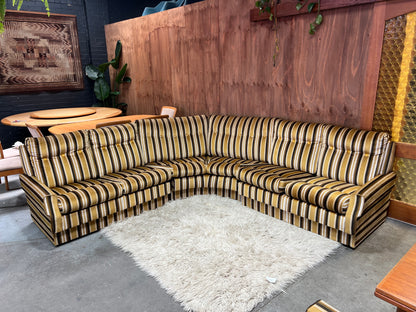 Mustard, Black & Cream Striped Velour Corner Lounge Suite