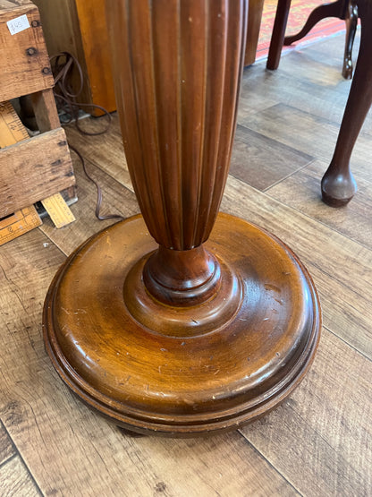 Timber Floor Lamp with Blue Scalloped Shade