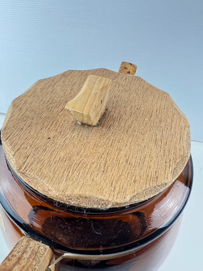 Amber Glass Biscuit Barrel with Timber Handles
