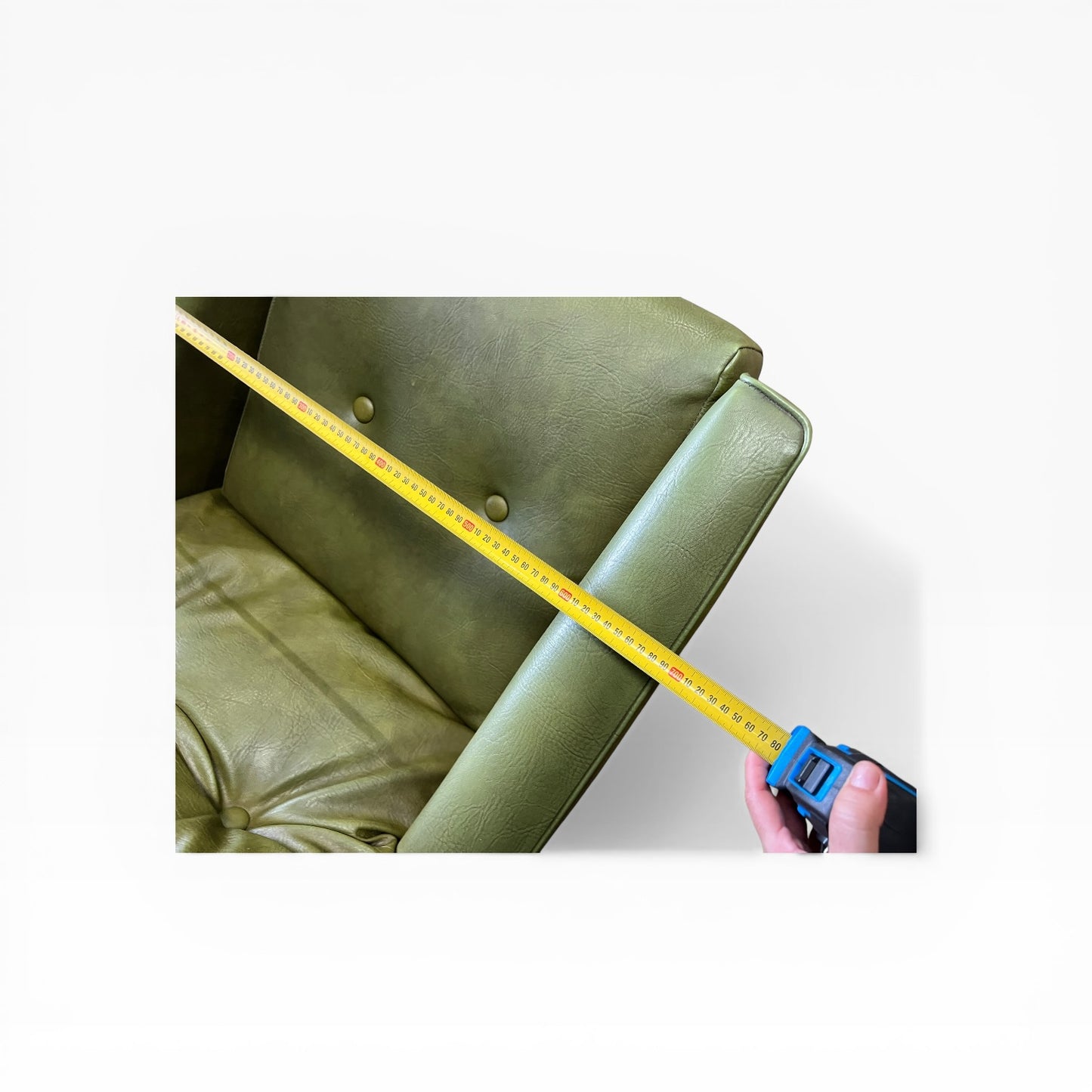 Olive Green Vinyl Lounge Armchair with Timber Sleigh Base