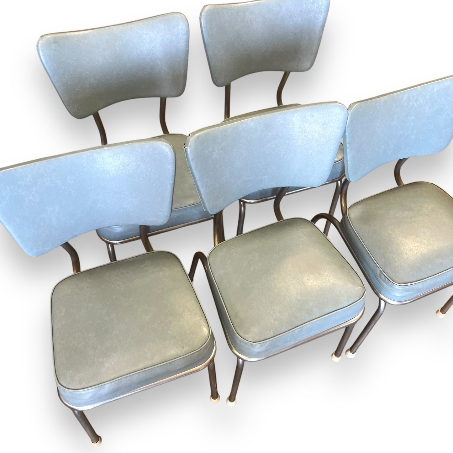 Blue Vinyl Dining Chair with Chrome Frame - Retro Mid-Century Modern Accent Chair