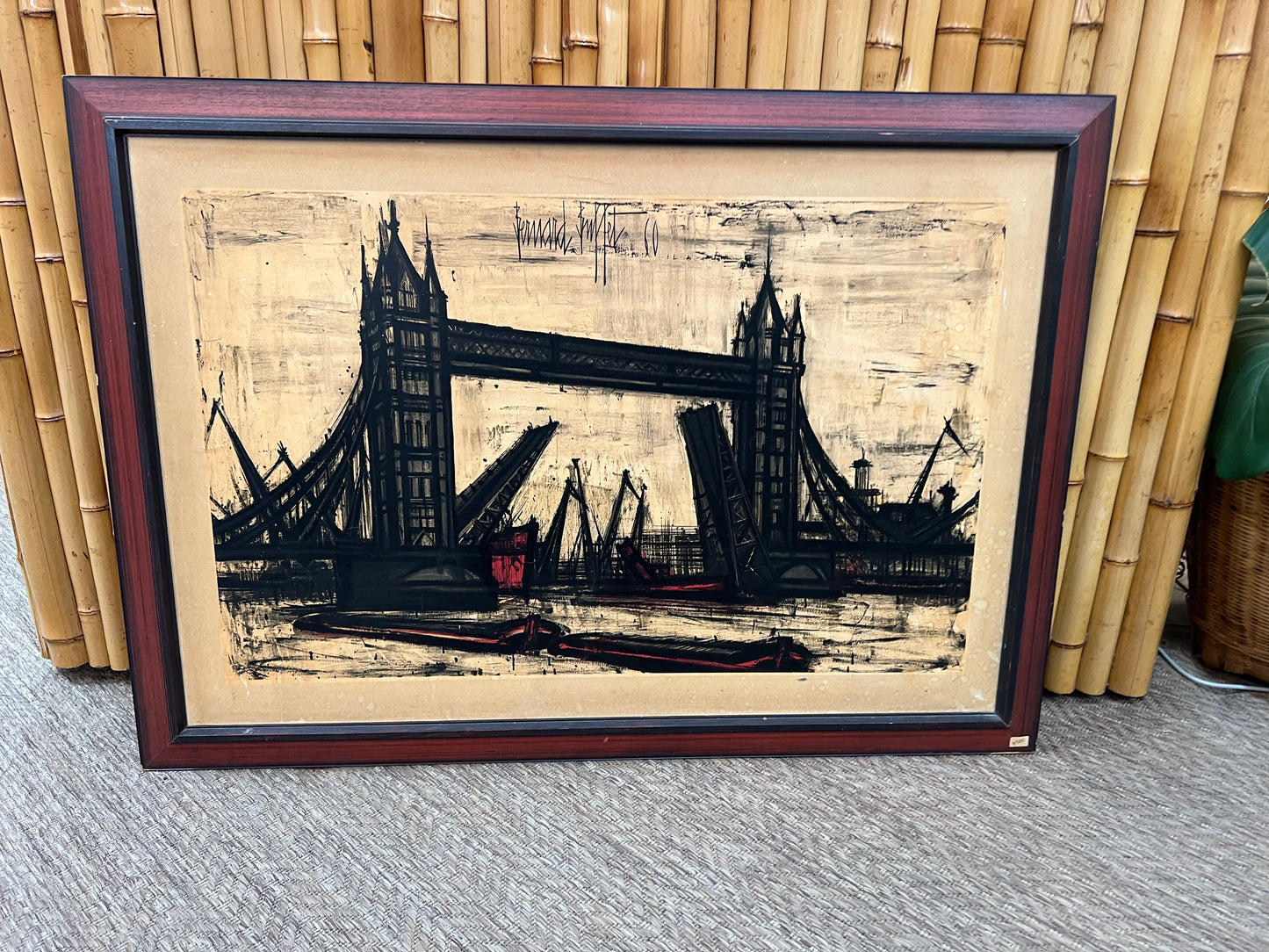 Bernard Buffet “Tower Bridge, London” Offset Lithograph | Framed Vintage Artwork