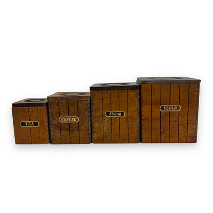 Wooden Kitchen Canister Set - Flour, Sugar, Coffee & Tea