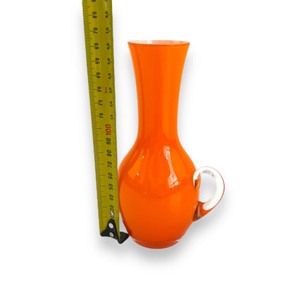 Orange Art Glass Vase with clear handle