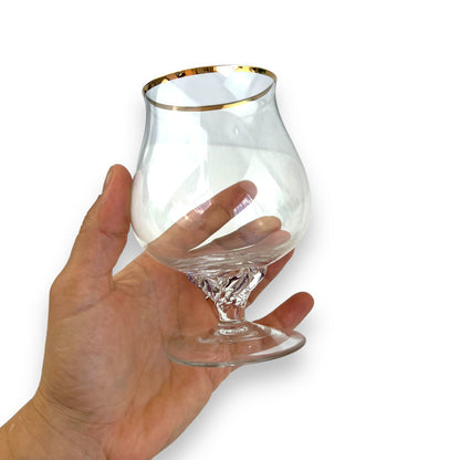 Gold rim twist stem clear glass cognac glass set of 2