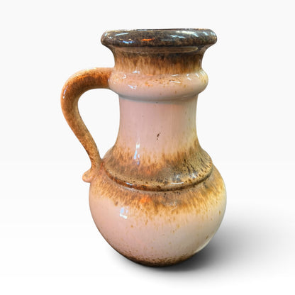Scheurich West German Pottery 496-18 Cream & Brown Handled Vase