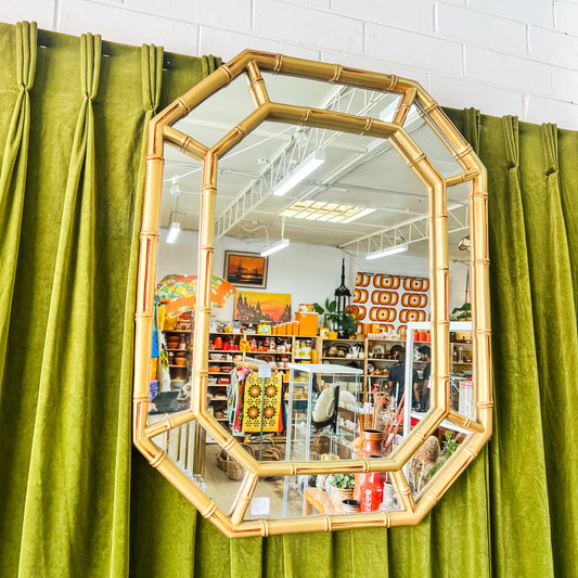 Octagonal Faux Bamboo Wall Mirror – Hollywood Regency Style