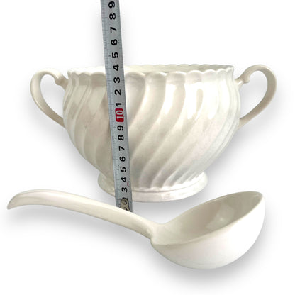 White Ceramic Serving Soup Pot with ladle made in Japan