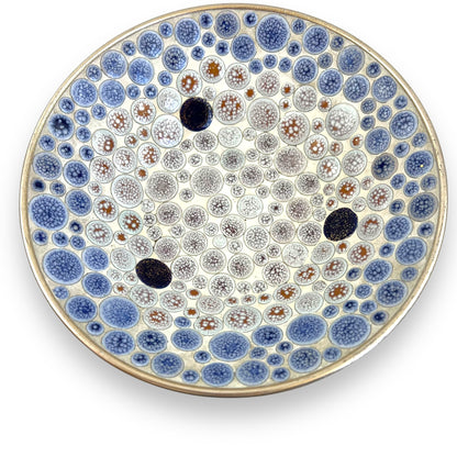Mosaic Stone Decorative Bowl with Blue and Earth-Tone Pattern