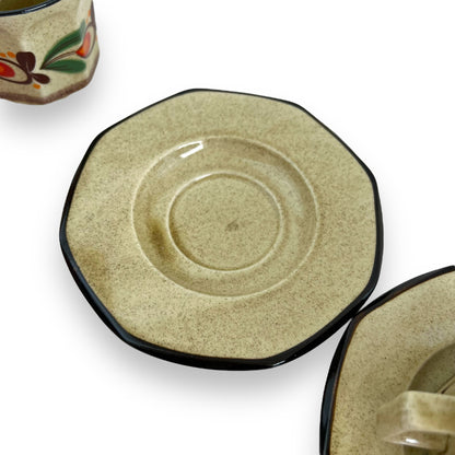 Italian Pottery Tea Set - 5 Cups and Saucers with Hand-Painted Fruit Design