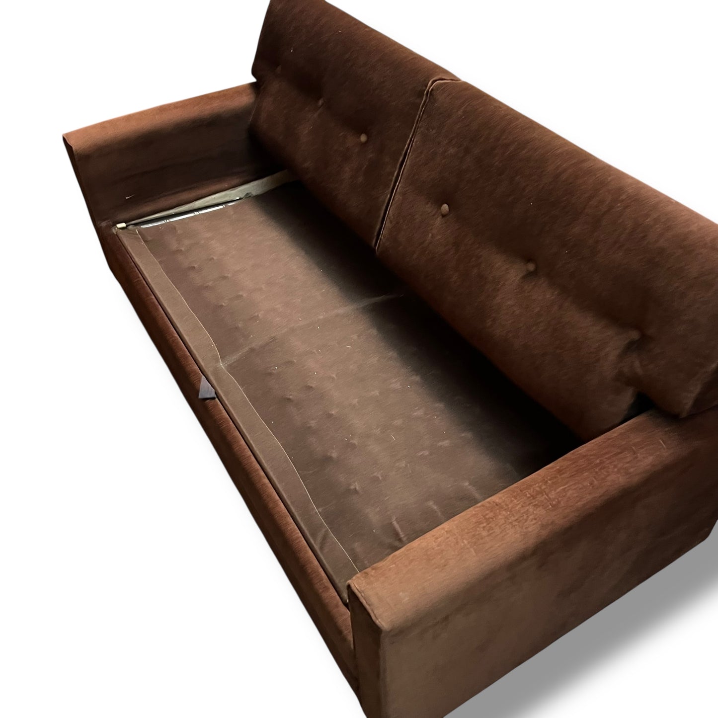 Brown Velour Sofa Bed – Button Back with Fold-Out Mattress