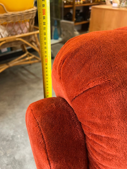 Rust Red Velvet Lounge Chair – Retro Plush Armchair, 1970s