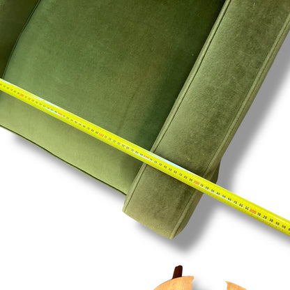 Vintage Designer Lounge Chair — Green Velvet Upholstery, Feather Cushion