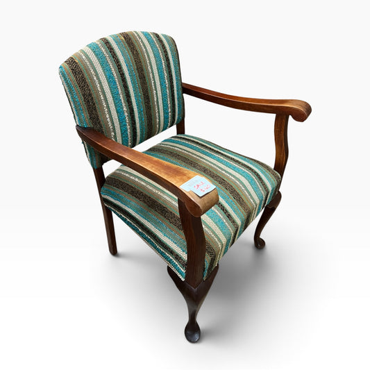 Vintage Blue Striped Timber Armchair