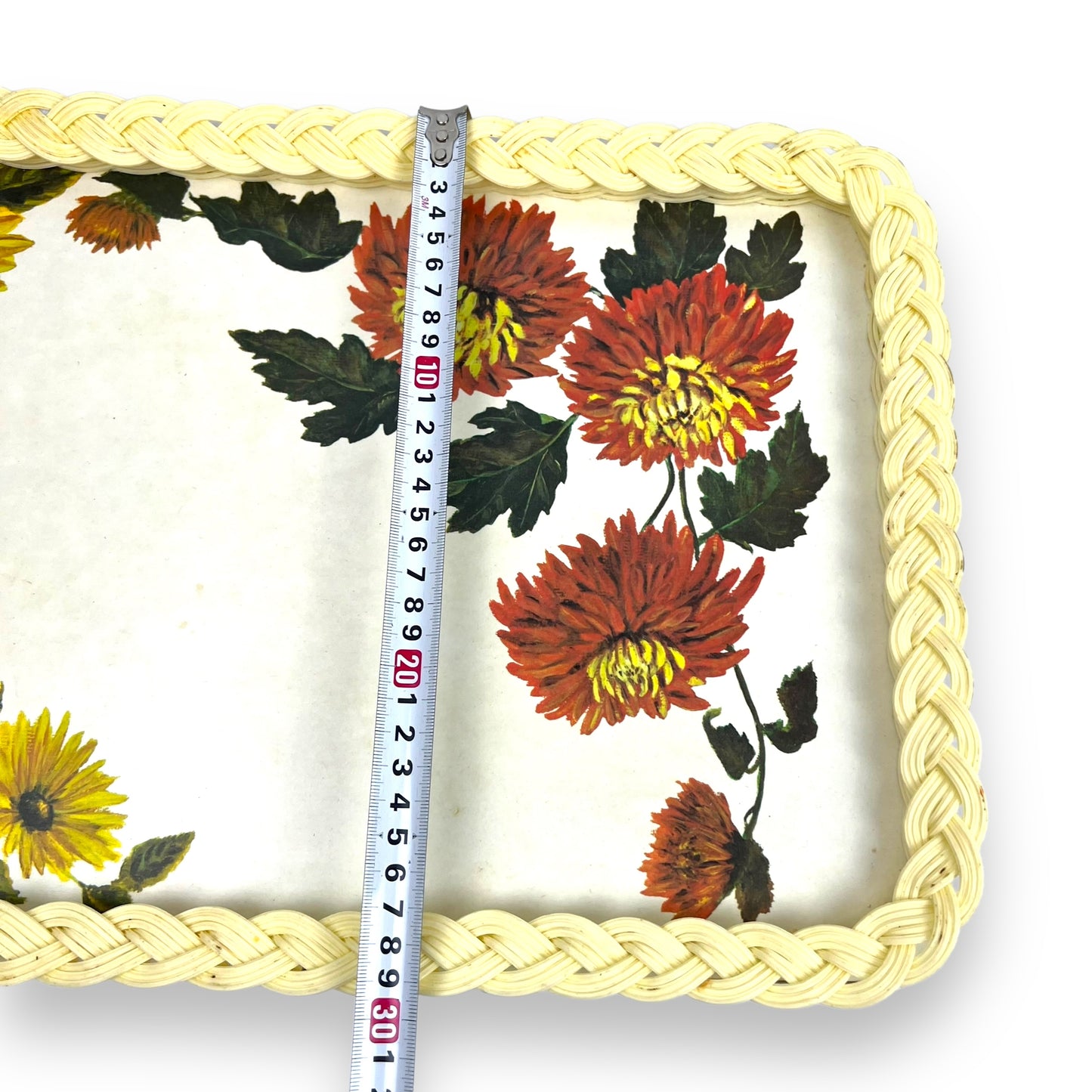 Flower Rectangle Drink Tray with plastic woven edge