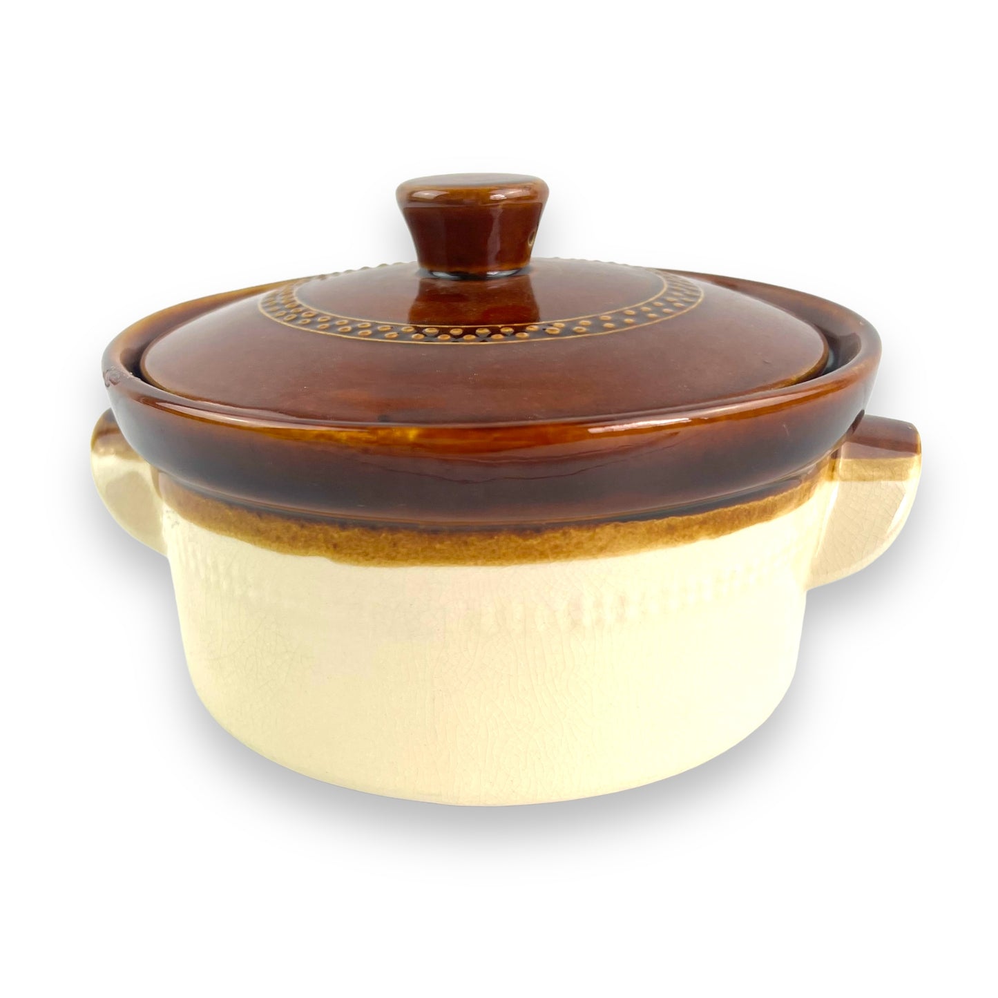 Brown stoneware pot and lid