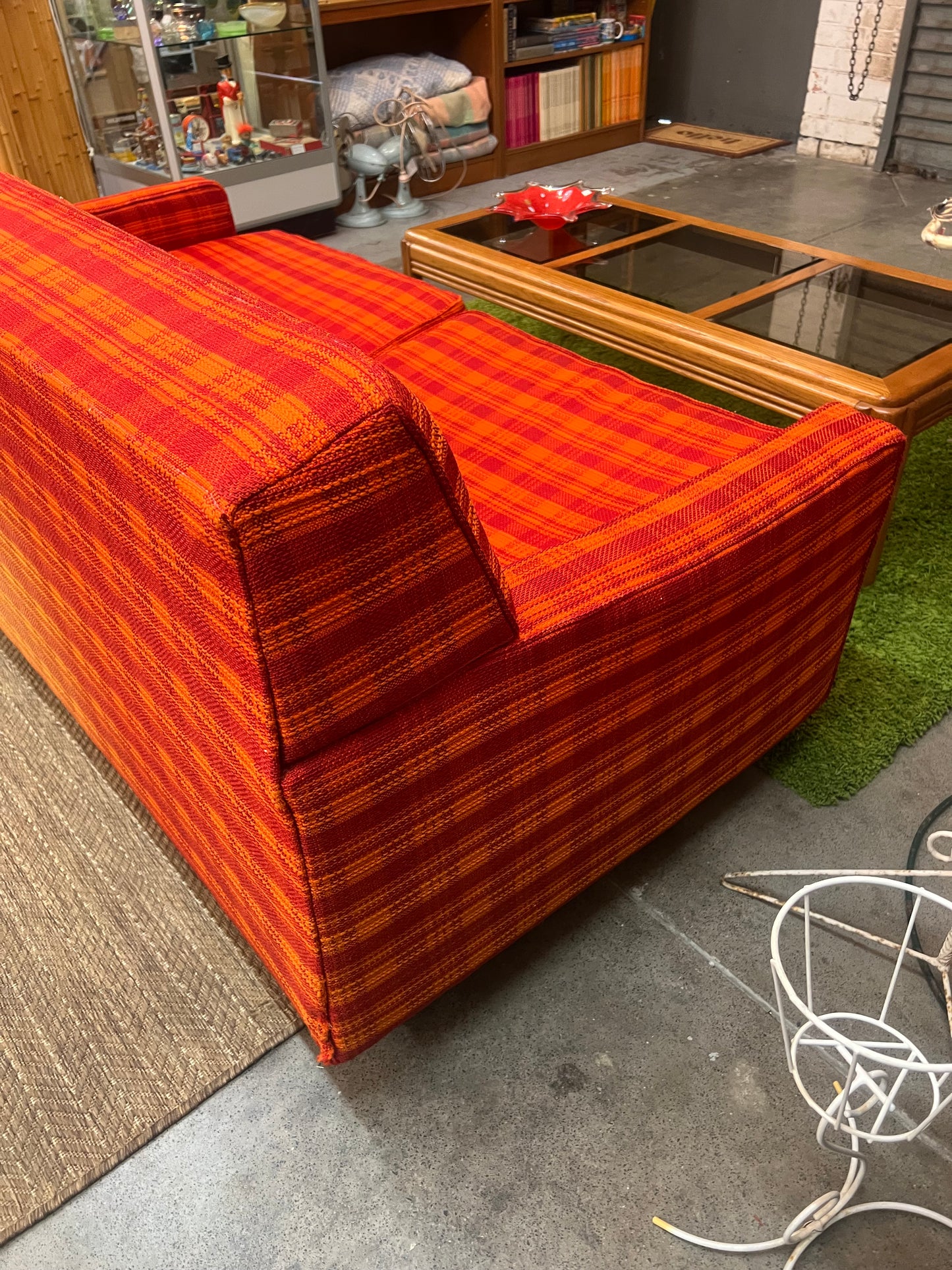 1970s Simmons Hide-A-Bed Sofa in Original Orange Plaid Upholstery