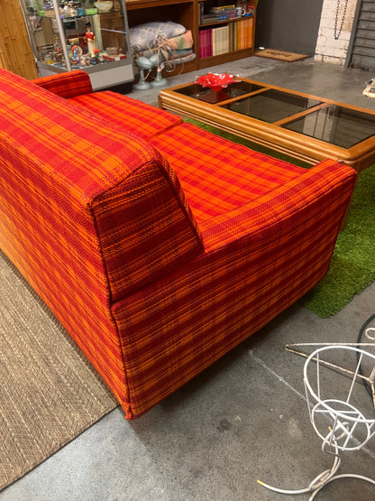 1970s Simmons Hide-A-Bed Sofa in Original Orange Plaid Upholstery