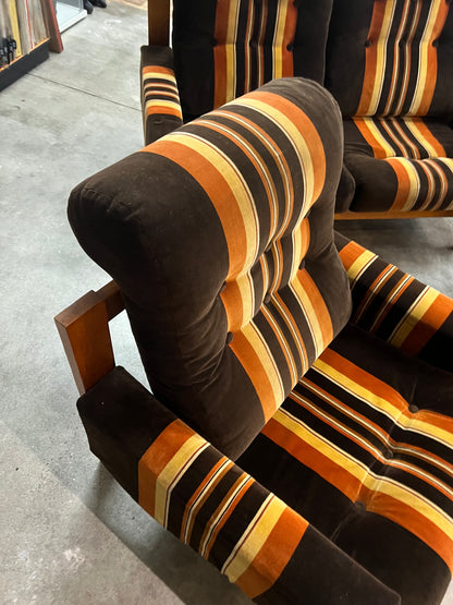 #2 Danish Deluxe Armchair – Original Brown, Orange & Gold Striped Upholstery