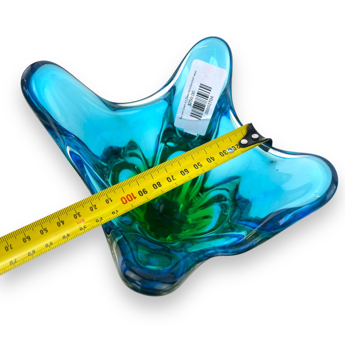 Blue and Green Art Glass handkerchief vase
